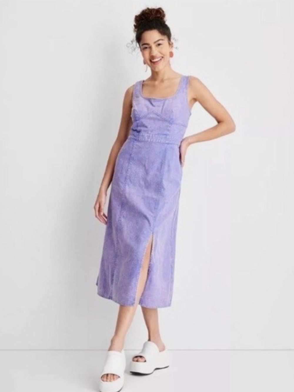 Future Collective Corset Denim Midi Dress Purple Vintage Wash Size 14